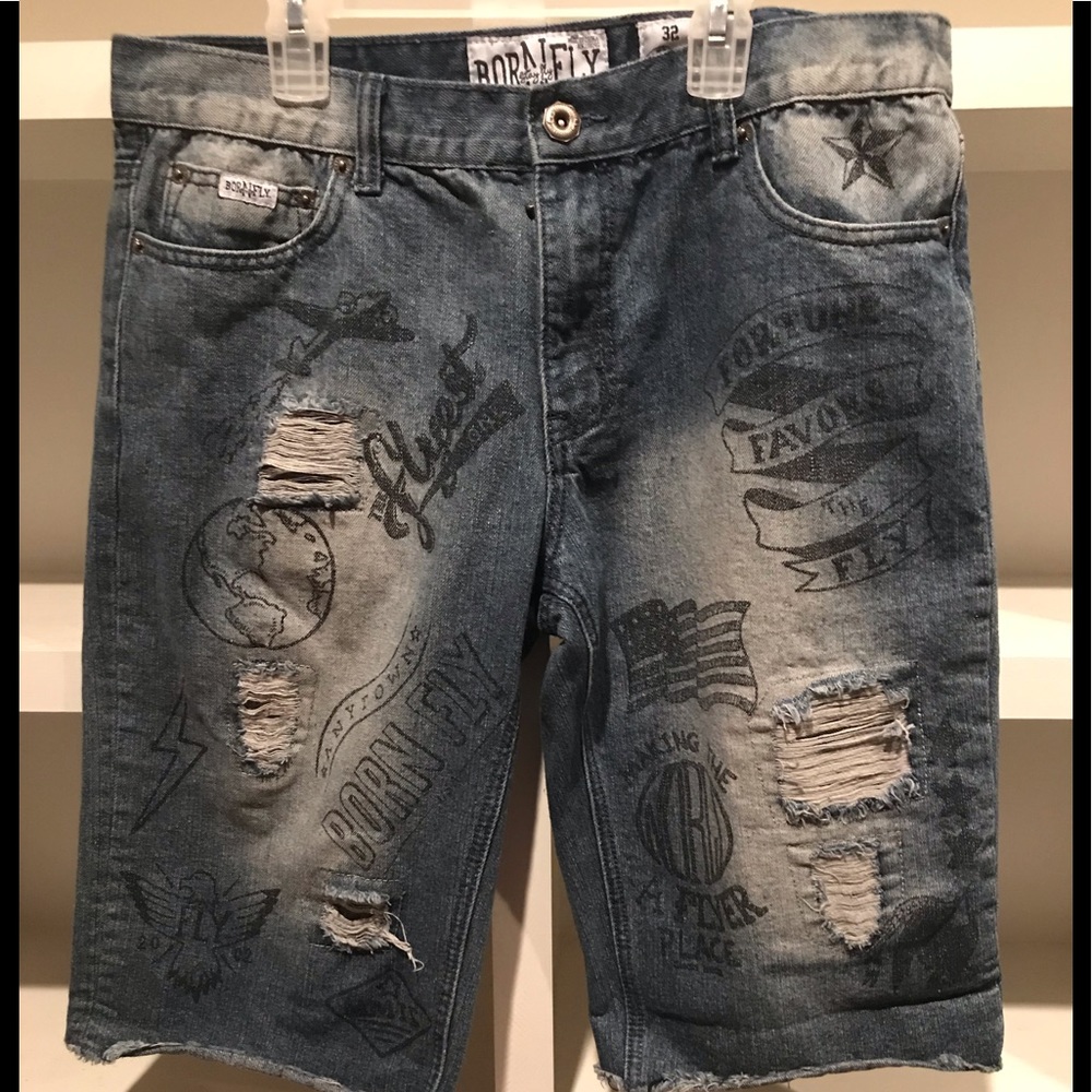 Born Fly Men’s cut off blue jean shorts, size 32🔥